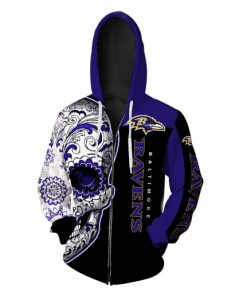 Sugar skull baltimore ravens all over print zip hoodie