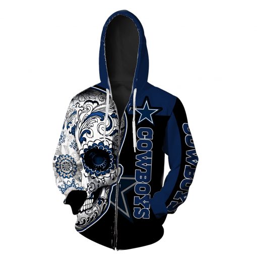 Sugar skull dallas cowboys all over print zip hoodie