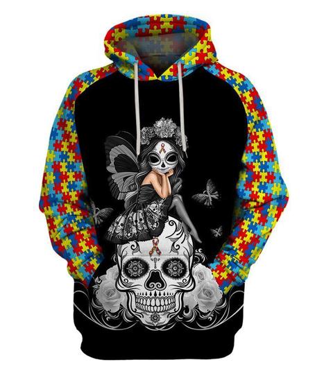 Sugar skull fairy autism awareness 3d hoodie - original