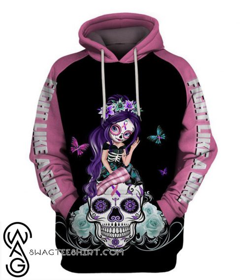 Sugar skull fairy fight like a girl thyroid cancer awareness 3d hoodie