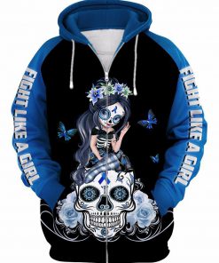 Sugar skull fairy figurine fight like a girl cancer awareness 3d hoodie - blue