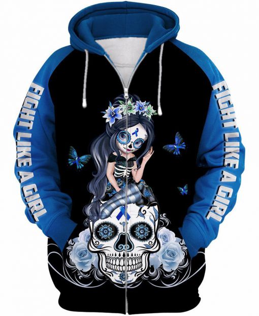 Sugar skull fairy figurine fight like a girl cancer awareness 3d hoodie - blue