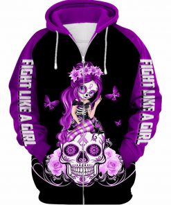 Sugar skull fairy figurine fight like a girl cancer awareness 3d hoodie - hot purple