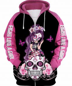 Sugar skull fairy figurine fight like a girl cancer awareness 3d hoodie - pink