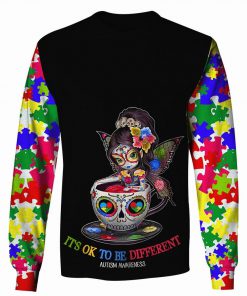 Sugar skull fairy it's ok to be different autism awareness 3d sweatshirt