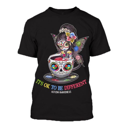 Sugar skull fairy it's ok to be different autism awareness 3d tshirt