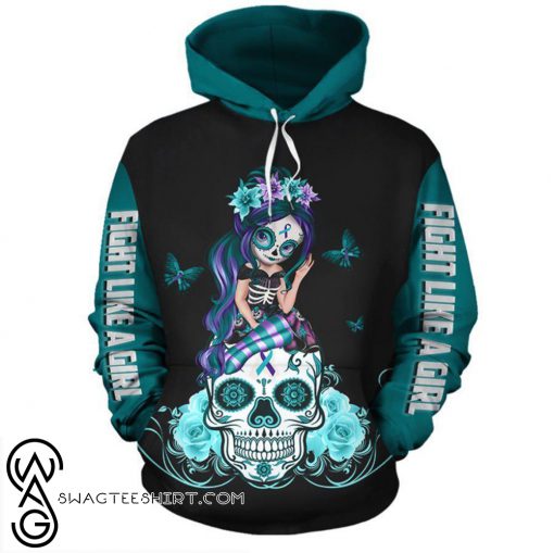 Sugar skull fight like a girl suicide prevention awareness 3d hoodie