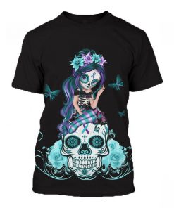 Sugar skull fight like a girl suicide prevention awareness 3d t-shirt