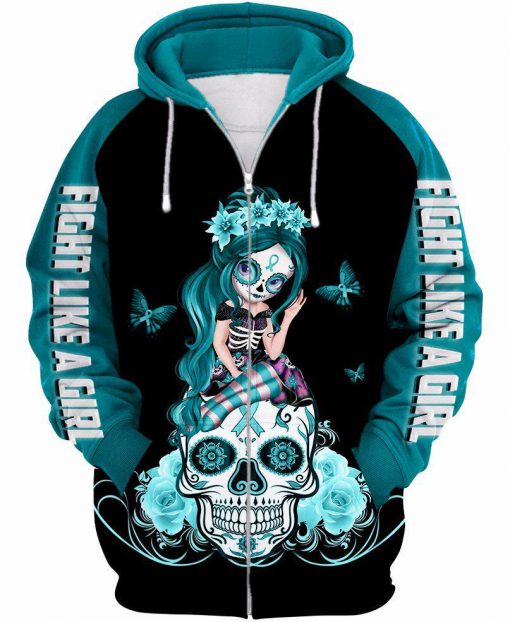 Sugar skull fight like a girl suicide prevention awareness 3d zip up hoodie