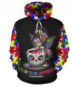 Sugar skull it's ok to be different autism awareness 3d hoodie