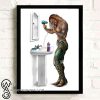 Superhero bathroom aquaman drying his hair poster