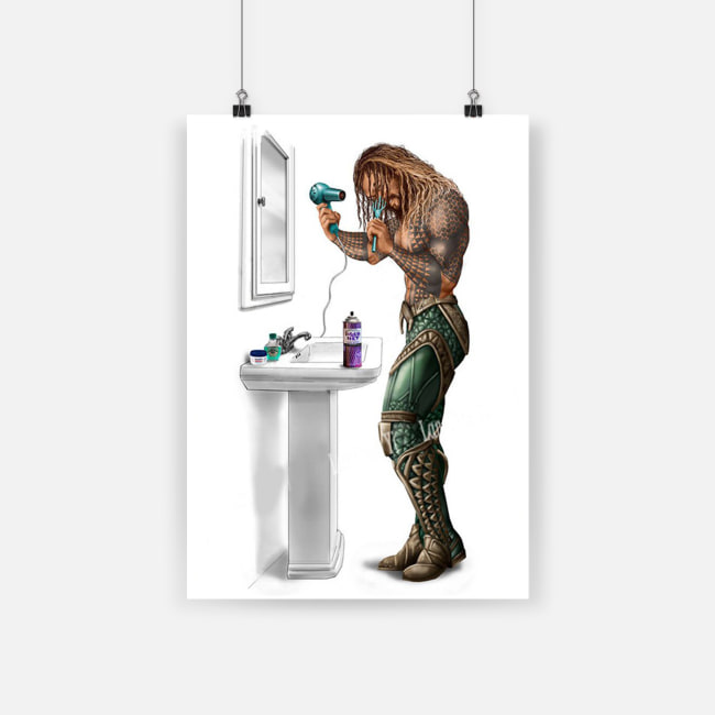 Superhero bathroom aquaman drying his hair poster - a1