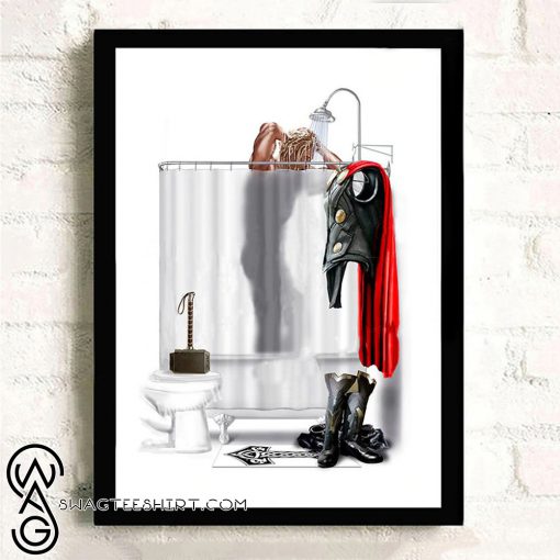 Superhero bathroom thor showering poster