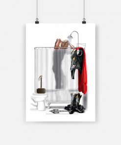Superhero bathroom thor showering poster - a4