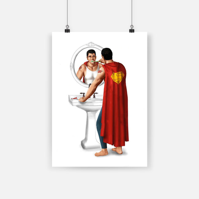 Superheroes on toilet superman brushing poster - a3