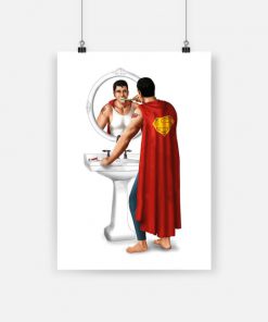 Superheroes on toilet superman brushing poster - a4