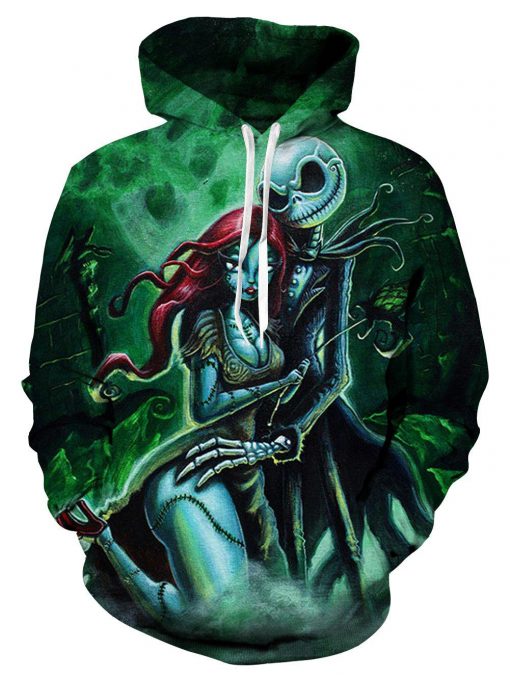 The nightmare before christmas jack skellington and sally halloween 3d hoodie - size L