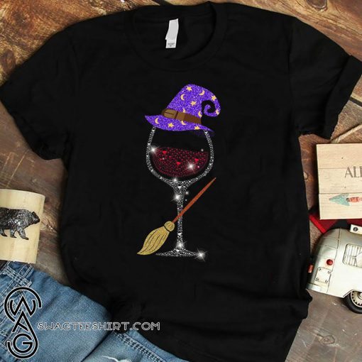 Witch wine glitter halloween shirt