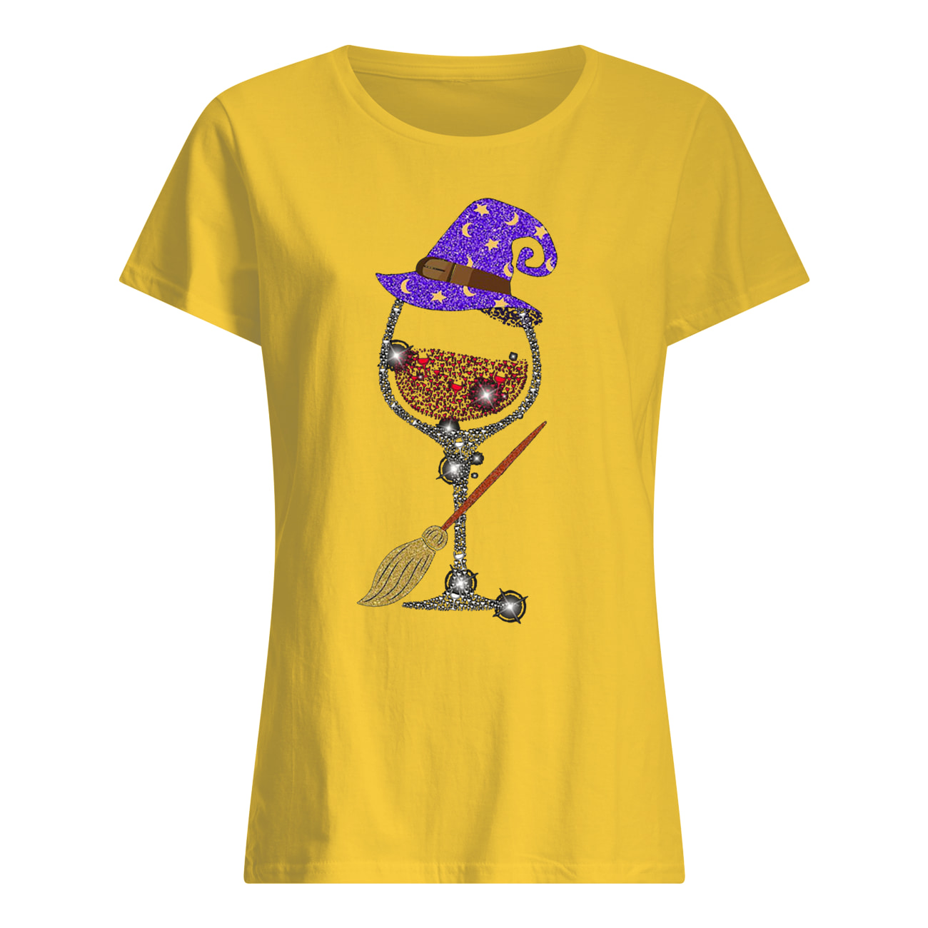 Witch wine glitter halloween womens shirt
