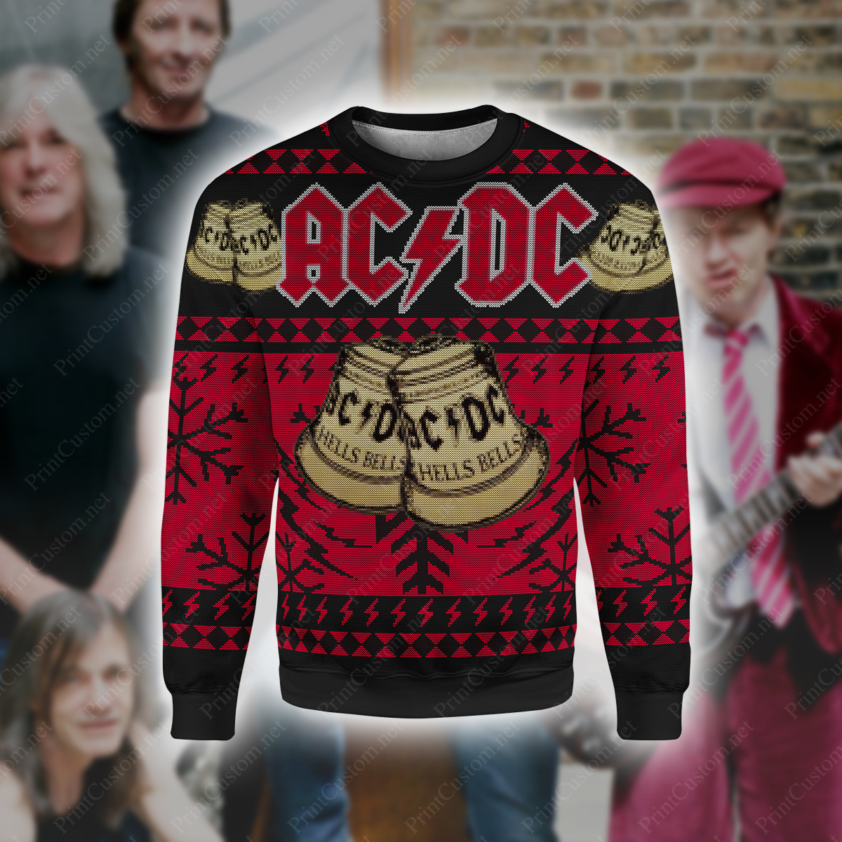 ACDC hells bells full printing ugly christmas sweater 3