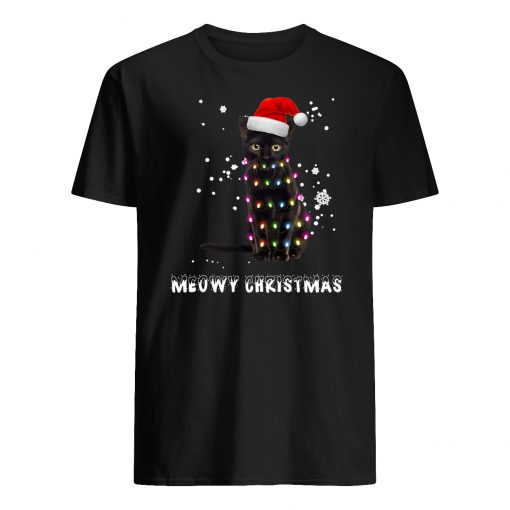 Black cat meowy christmas mens shirt