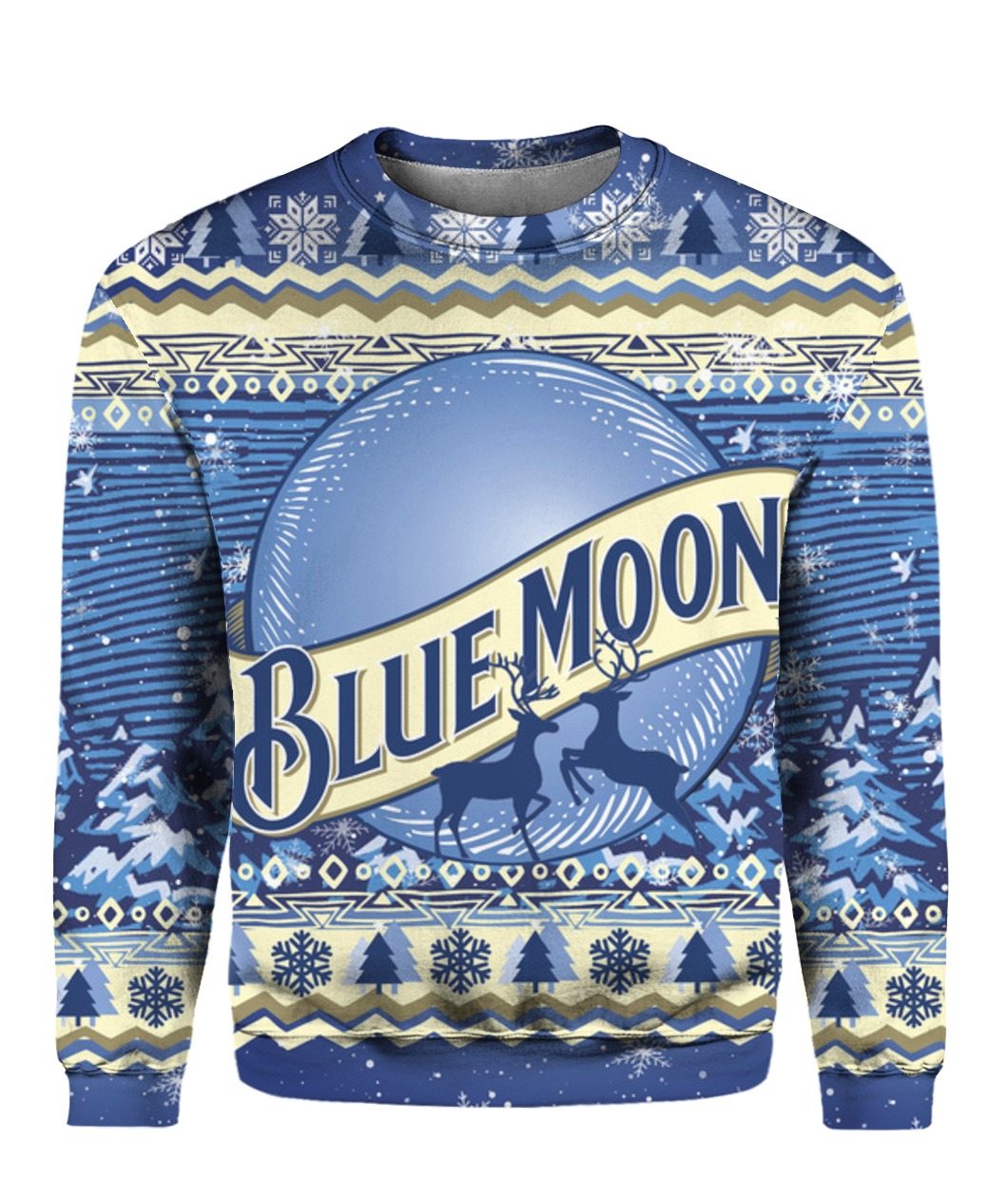 Blue moon beer bottle full printing ugly christmas sweater 1