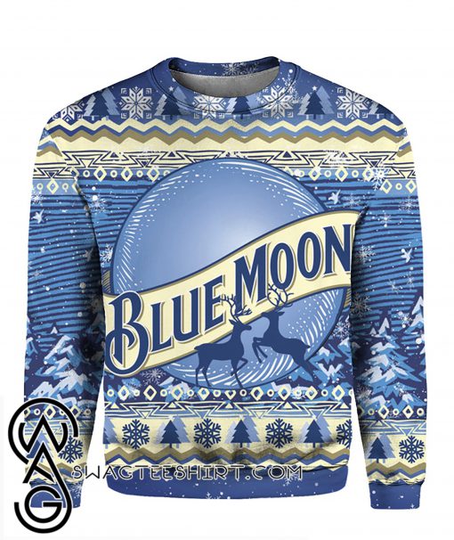 Blue moon beer bottle full printing ugly christmas sweater