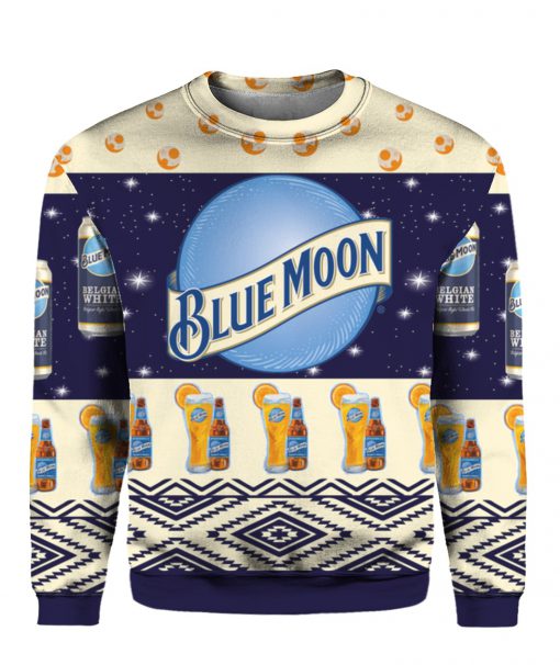 Blue moon belgian white beer full printing ugly christmas sweater 1