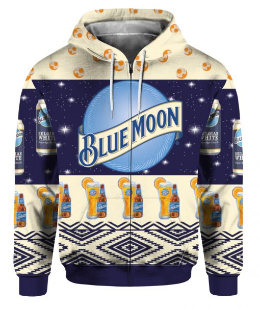 Blue moon belgian white beer full printing ugly christmas zip hoodie