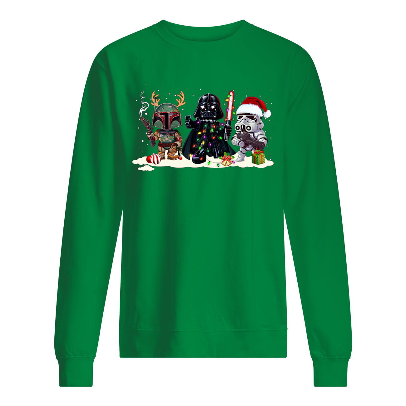 Boba fett darth vader and stormtroopers christmas sweatshirt