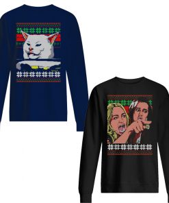 Christmas party woman yelling at cat ugly christmas sweater