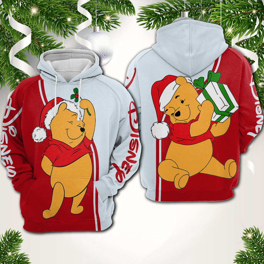 Christmas winnie-the-pooh all over printed hoodie 1