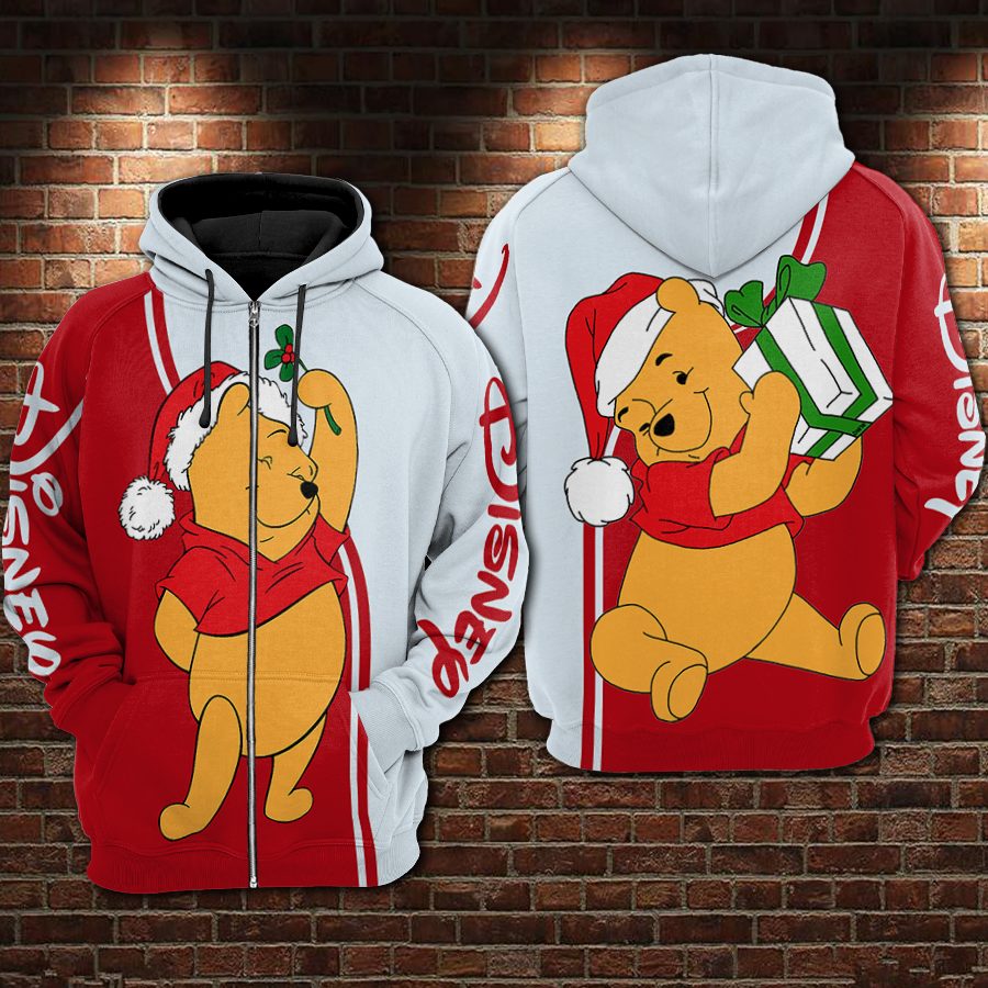 Christmas winnie-the-pooh all over printed zip hoodie