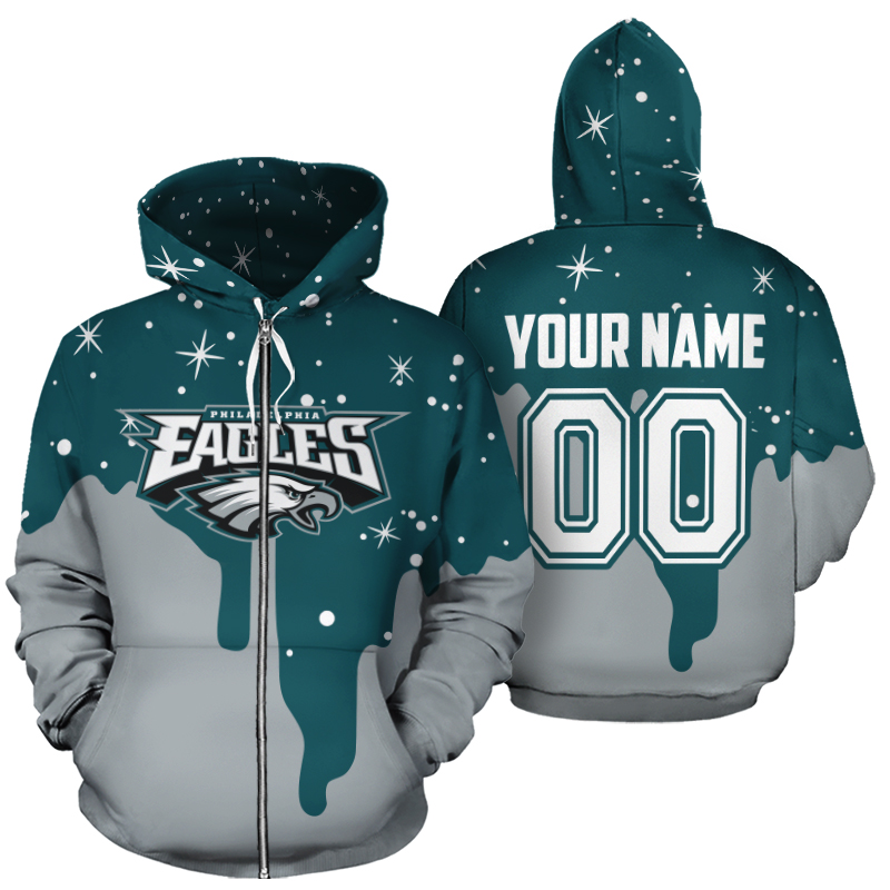 Custom name and number philadelphia eagles all over printed zip hoodie 1