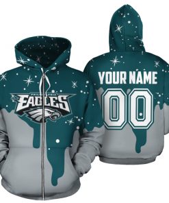 Custom name and number philadelphia eagles all over printed zip hoodie