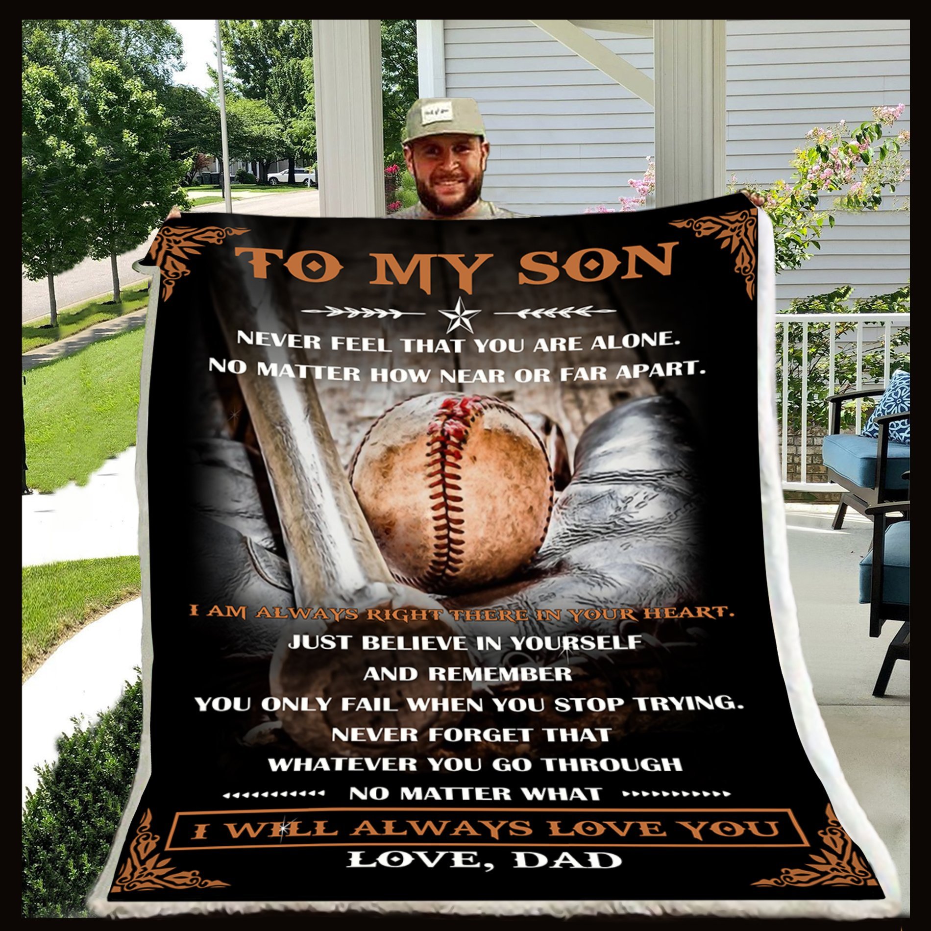 Dad to my son never feel that you are alone baseball blanket 2