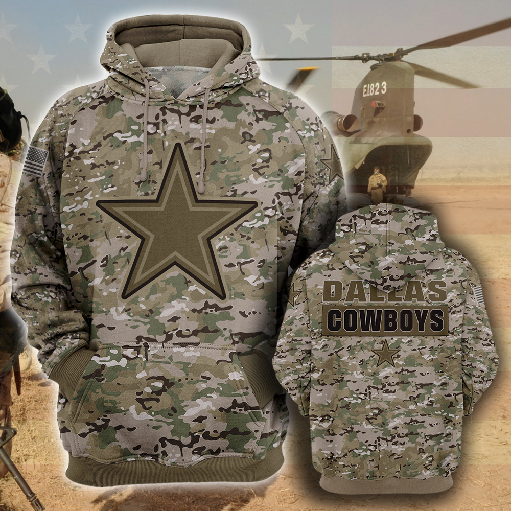 Dallas cowboys camo style all over print hoodie 1