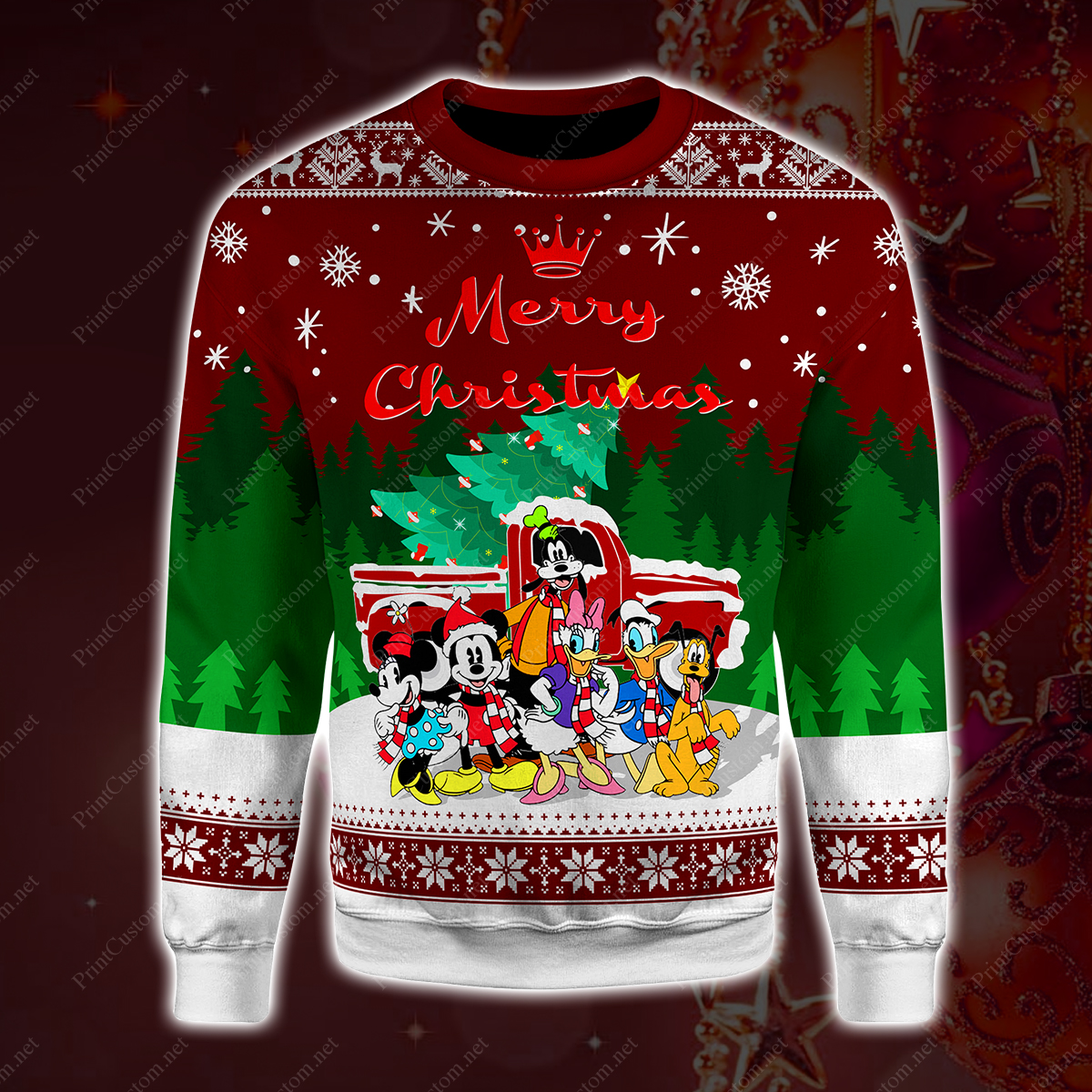 Disney characters merry christmas full printing sweater