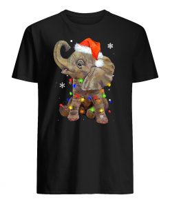 Elephant santa hat wrapped in christmas lights mens shirt