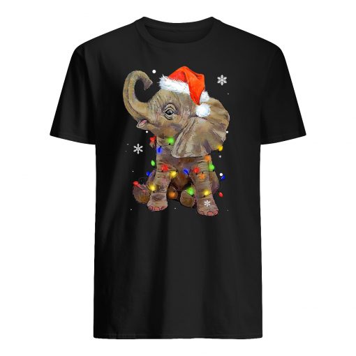 Elephant santa hat wrapped in christmas lights mens shirt
