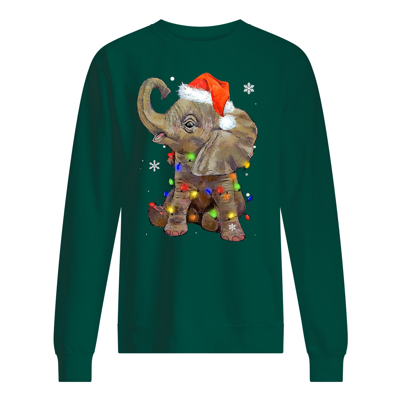 Elephant santa hat wrapped in christmas lights sweatshirt