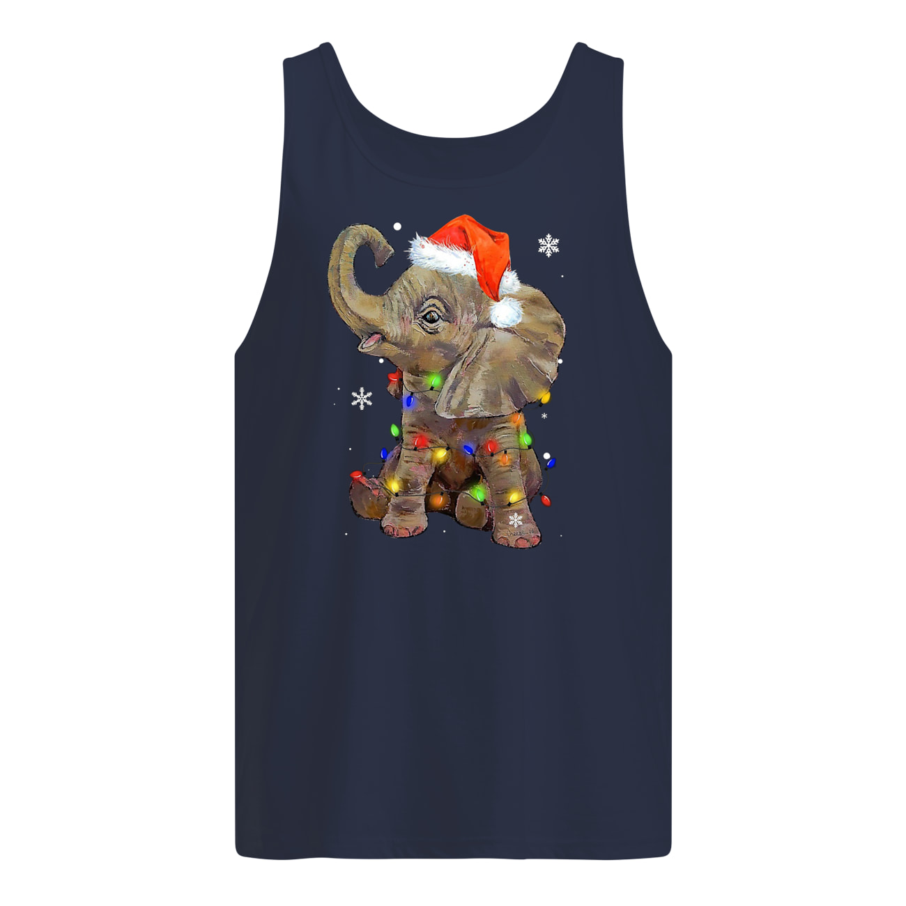 Elephant santa hat wrapped in christmas lights tank top