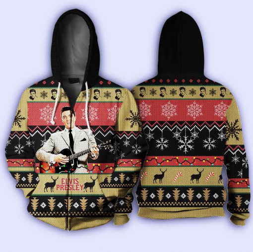 Elvis presley knitting pattern all over print zip hoodie