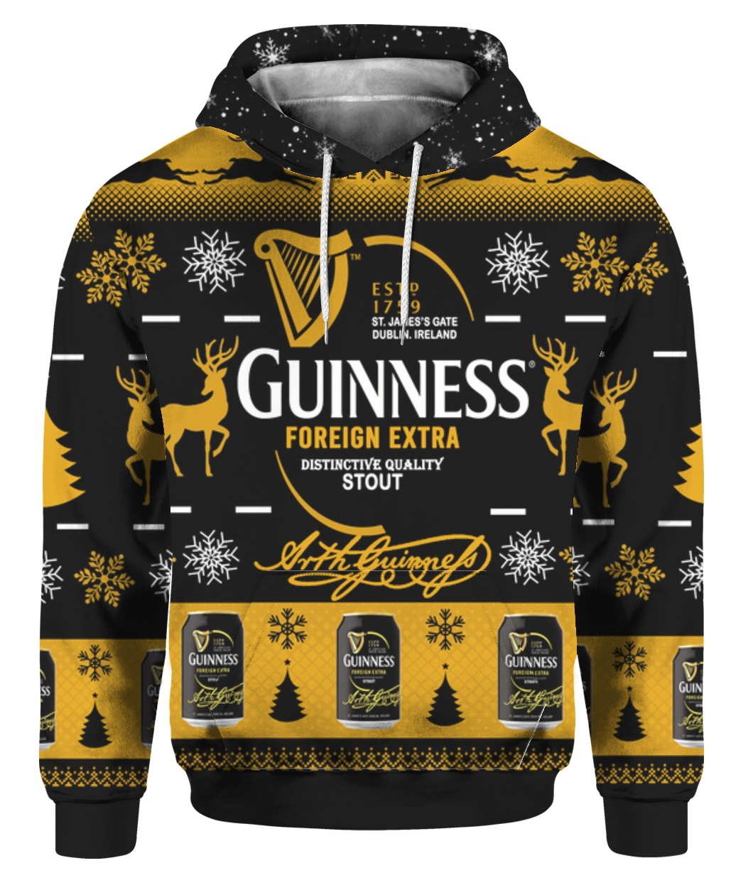Guinness foreign extra stout full printing ugly christmas hoodie