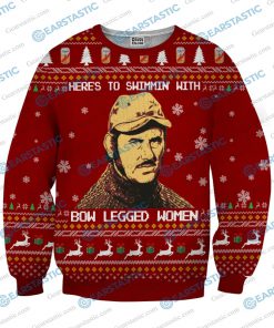 Here to swimmin’ with bow legged women quint from jaws ugly christmas sweater 4