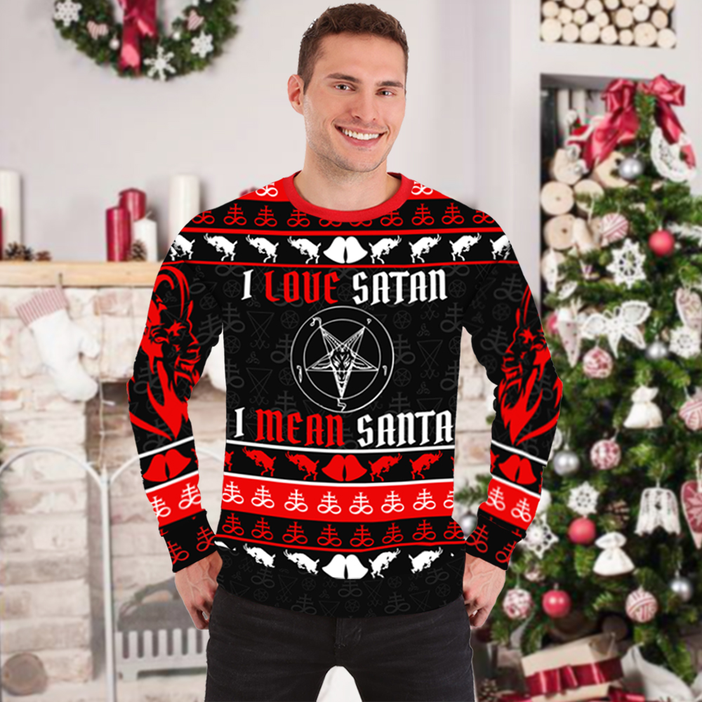 I love satan I mean santa full printing ugly christmas sweater 1