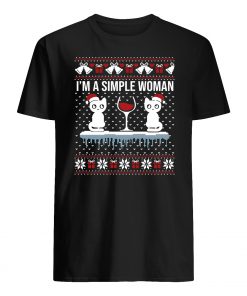 I'm a simple woman who loves cat and wine ugly christmas mens shirt