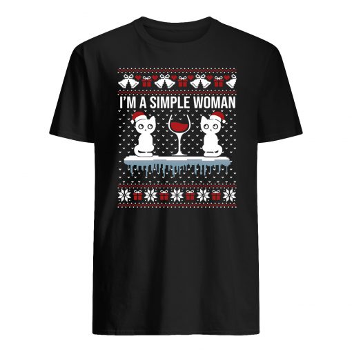 I'm a simple woman who loves cat and wine ugly christmas mens shirt