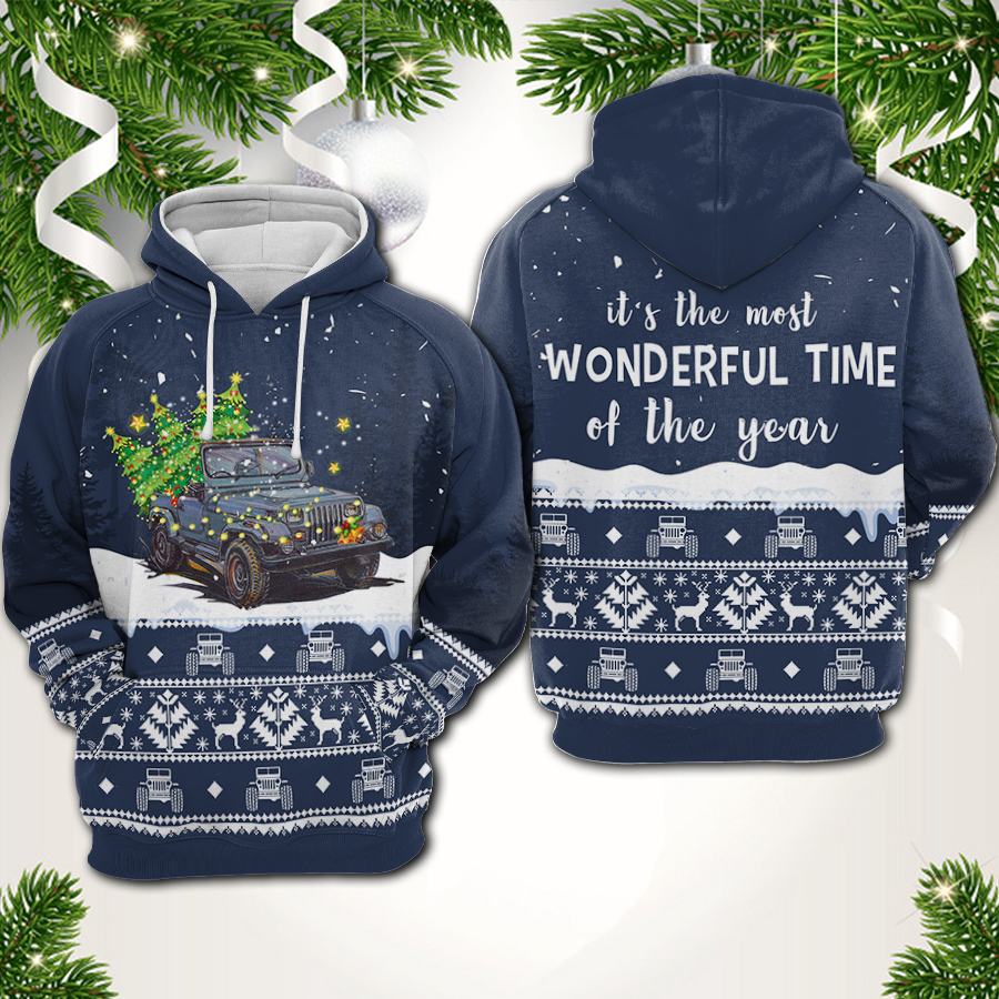 It's the most wonderful time of the year christmas tree jeep all over print hoodie 1