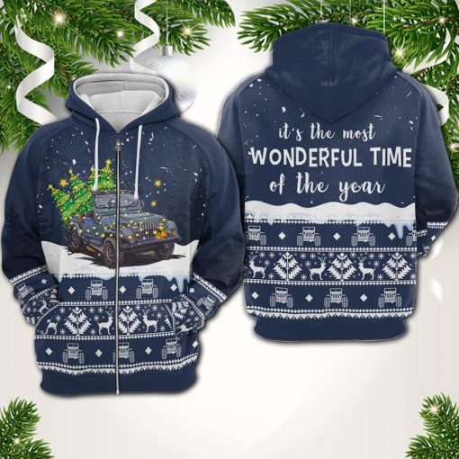 It's the most wonderful time of the year christmas tree jeep all over print zip hoodie 1